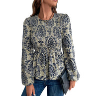 Damen Bluse mit eleganter Rüschennähten und floralem Muster WW