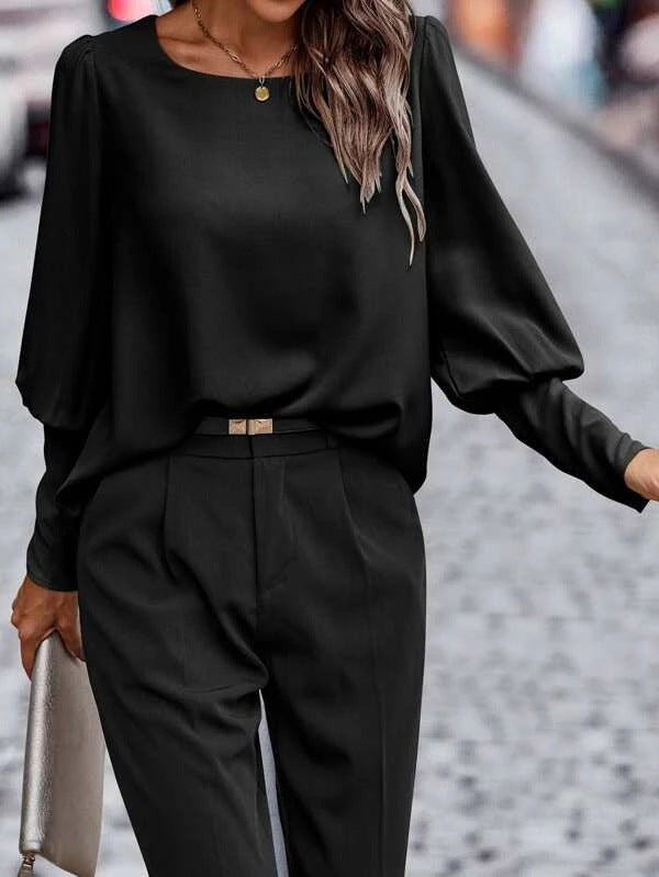 Damen Bluse mit eleganten Puffärmeln und fließendem Stoff W&W Mode