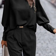 Damen Bluse mit eleganten Puffärmeln und fließendem Stoff WW
