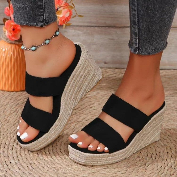 Damen Wedge Sandalen mit breiten Riemen und rutschfester Sohle WW