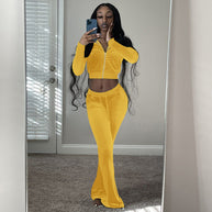 Damen Velours Tracksuit mit Zip-Front und weit geschnittener Hose WW