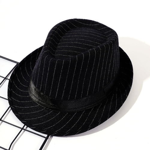 Damen eleganter Fedora-Hut mit gestreiftem Design und modischem Samtband WW