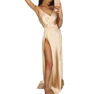 Damen Elegantes Satin Abendkleid mit hohem Schlitz WW