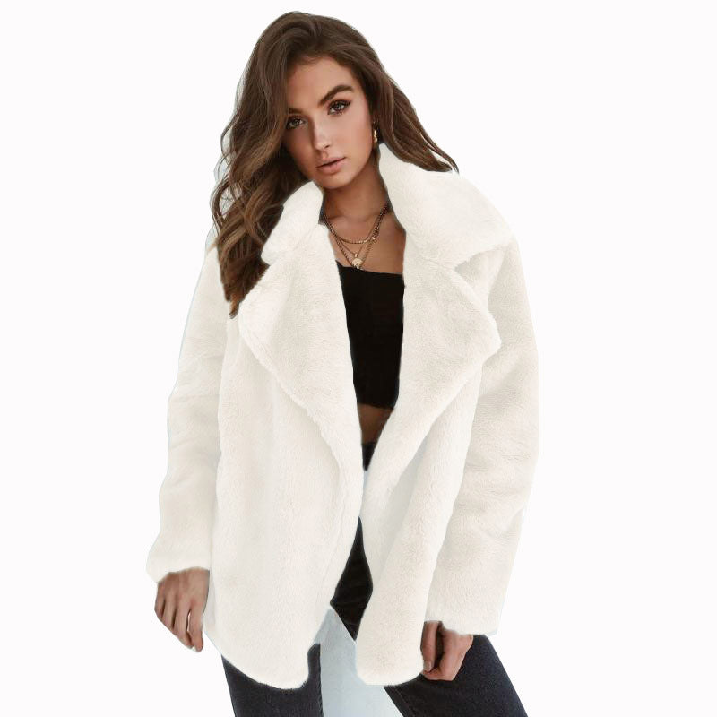 Damen elegante Fake-Fur Jacke mit weichem Kragen und lässigem Schnitt W&W Mode
