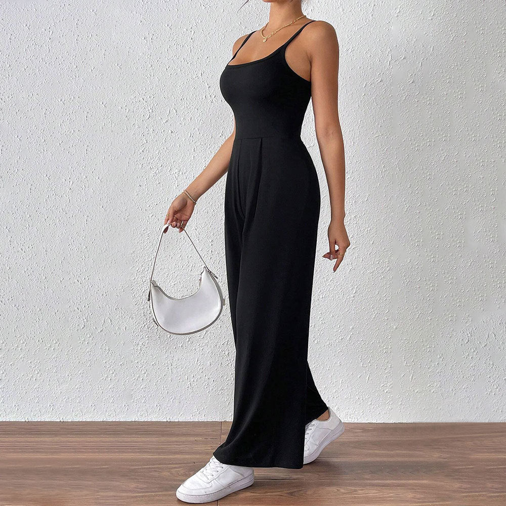 Damen legerer Jumpsuit mit schmalen Spaghetti-Trägern und fließendem Schnitt W&W Mode