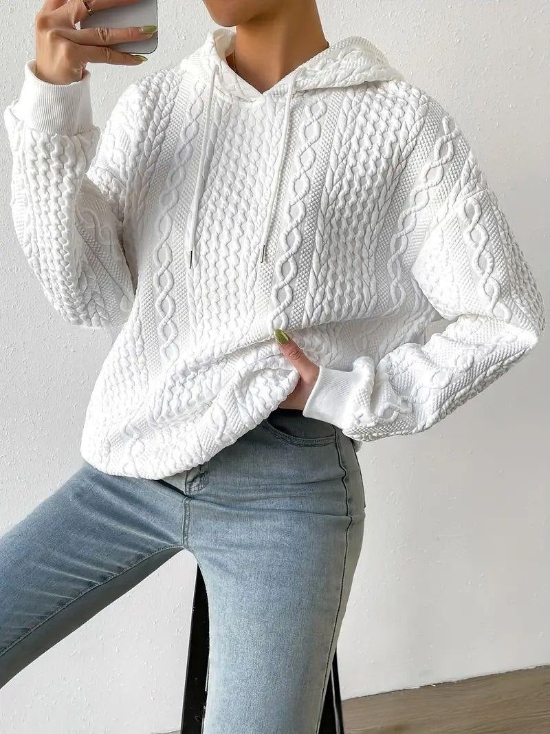 W&W Mode Jacquard Kapuze Schnürung langärmliges lockeres Sweatshirt