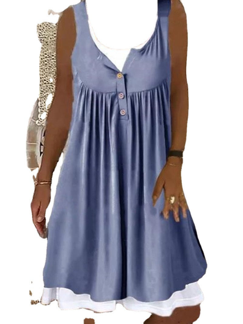 Damen Sommerliches Freizeitkleid mit dekorativen Knopfdetails und ausgestelltem Rock WW