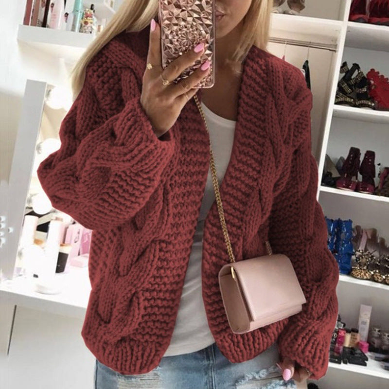 Damen Strickjacke mit grobem Zopfstrickmuster und weitem Schnitt WW