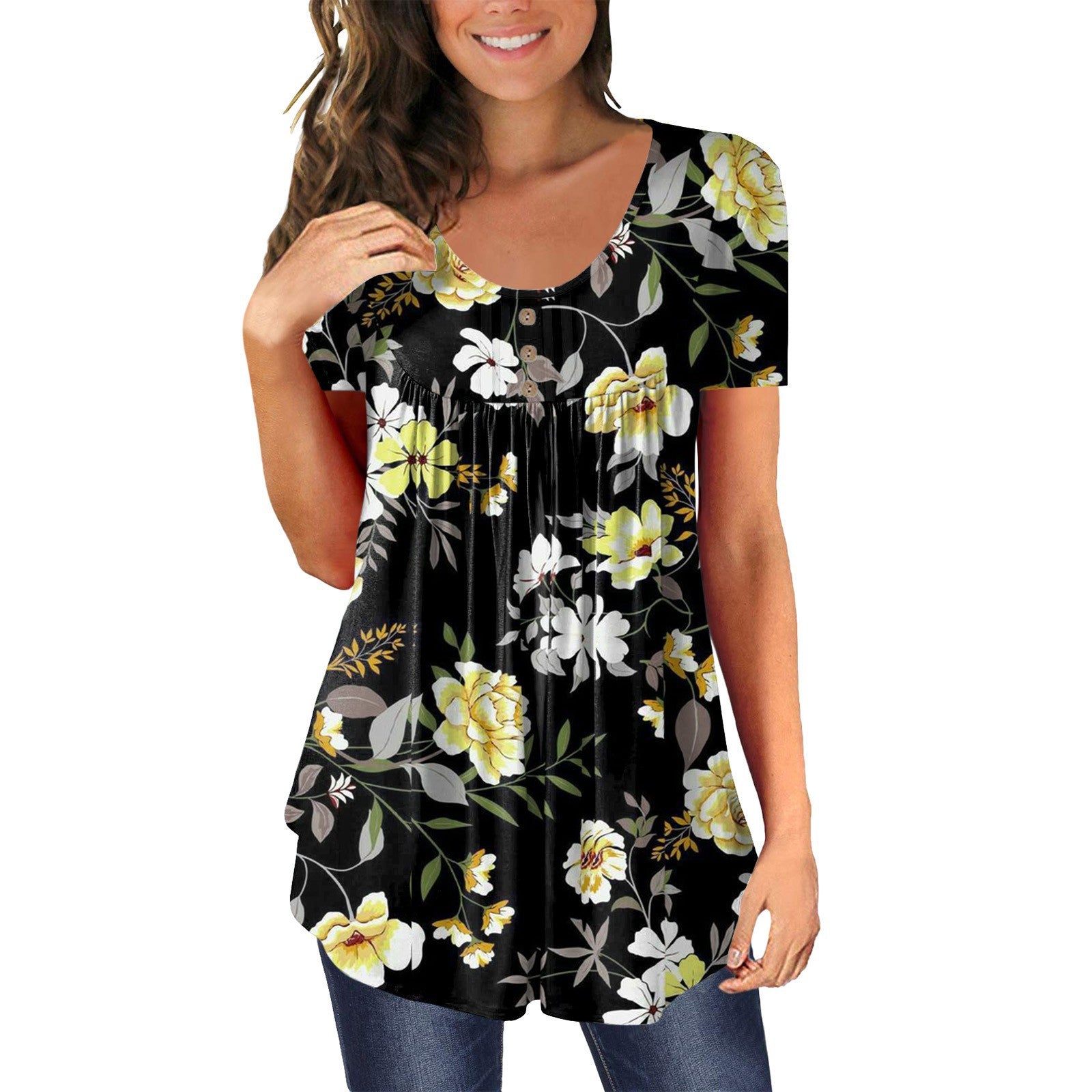 Damen Floral Print Casual Tunika Top WW