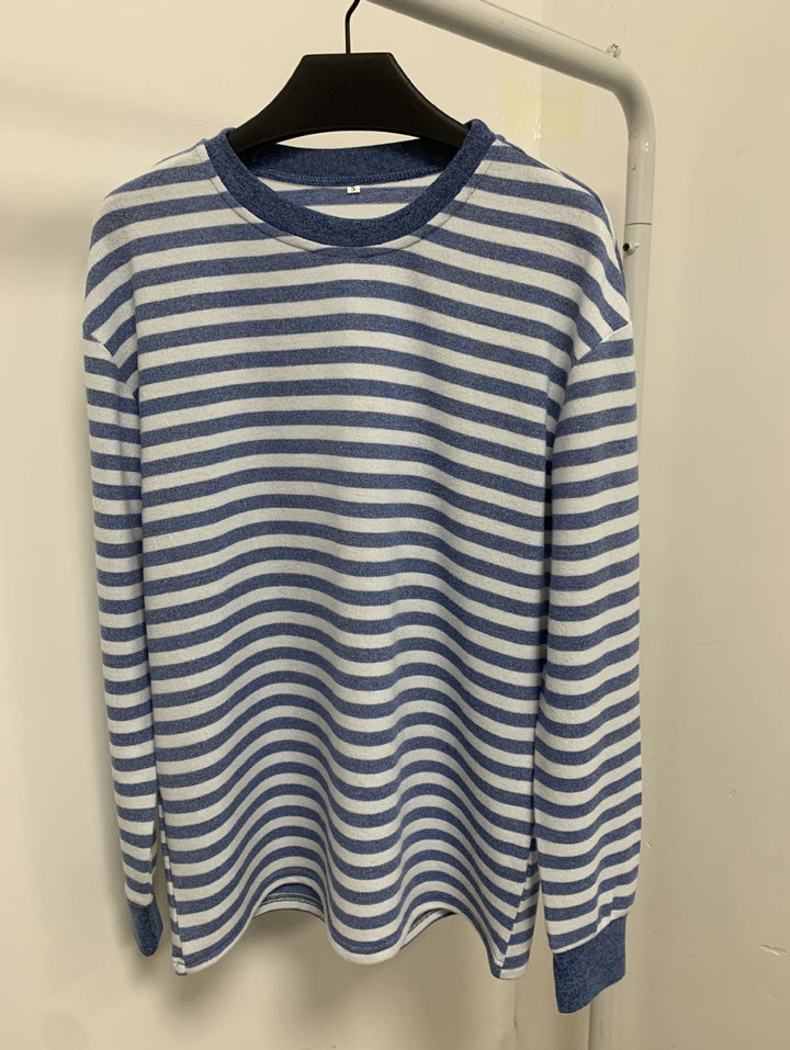 Damen bequemes Langarmshirt mit gestreiftem Design und Rundhalsausschnitt W&W Mode
