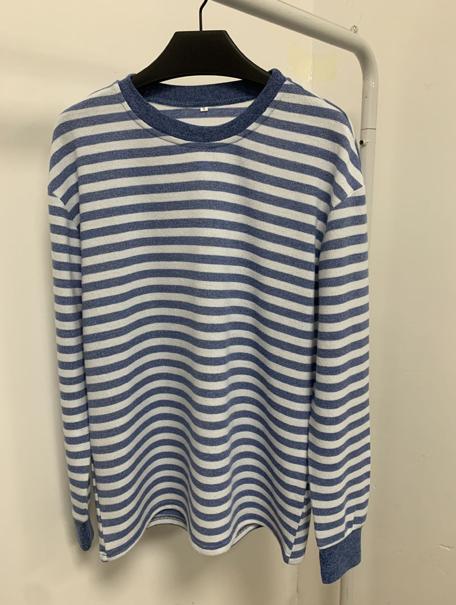 Damen bequemes Langarmshirt mit gestreiftem Design und Rundhalsausschnitt WW