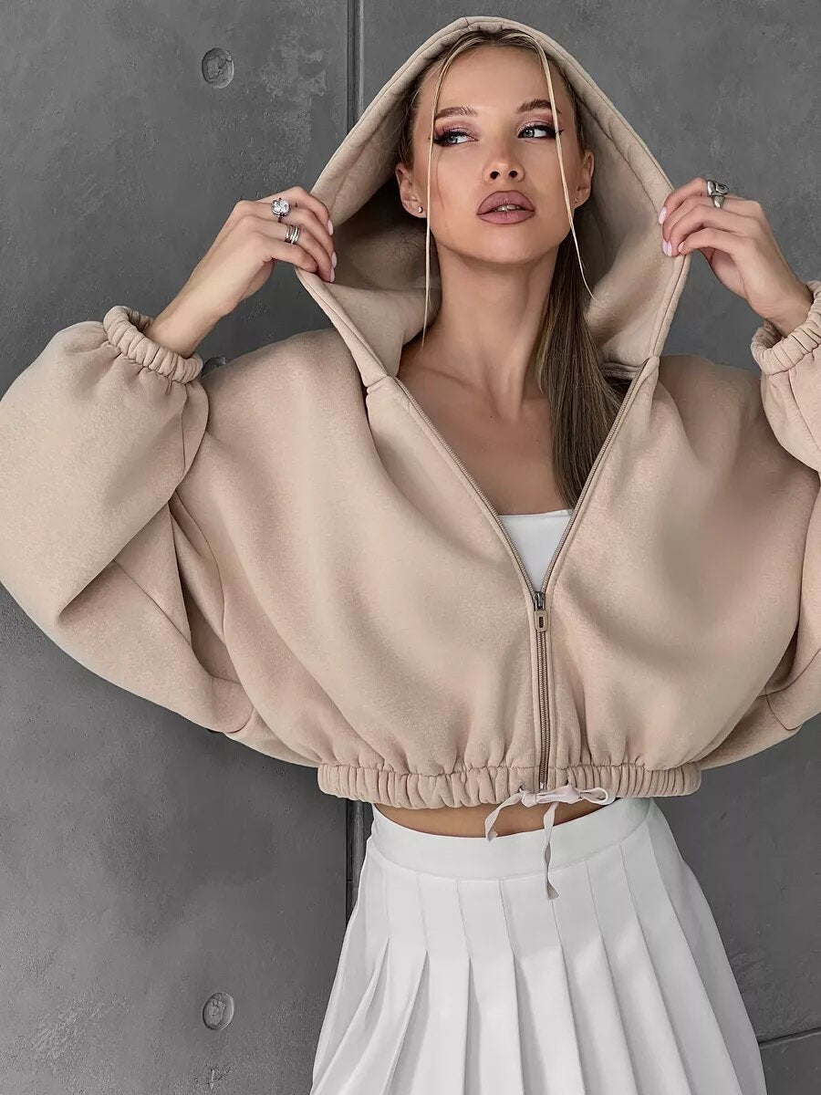 Damen Sportlicher Cropped Hoodie WW