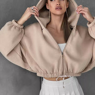 Damen Sportlicher Cropped Hoodie WW