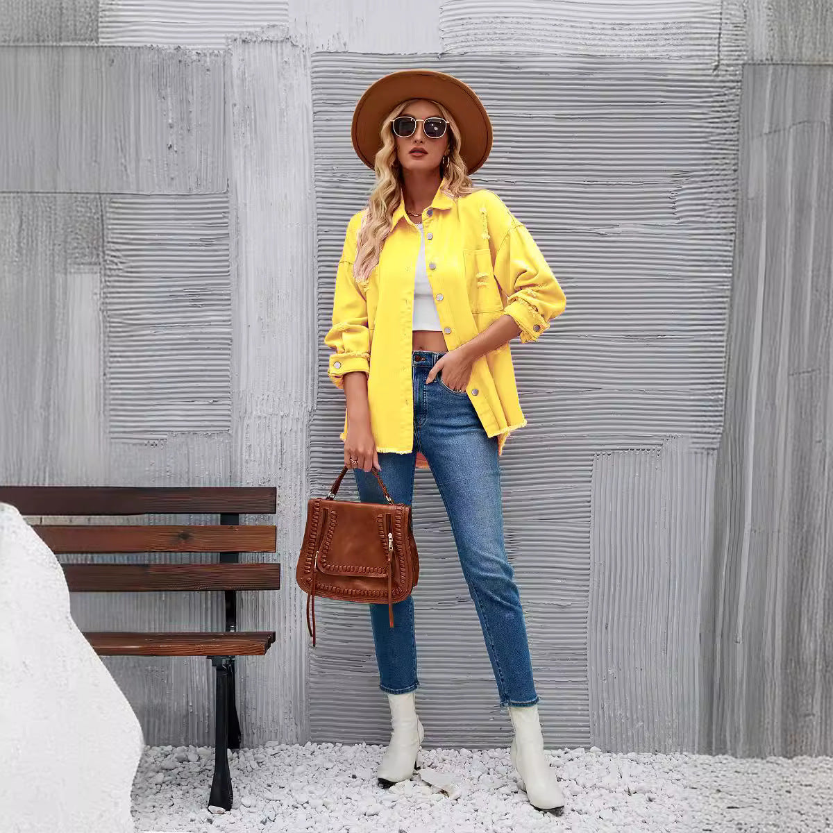 Damen Denim-Hemdjacke im lässigen Oversized-Schnitt mit fransigen Details WW