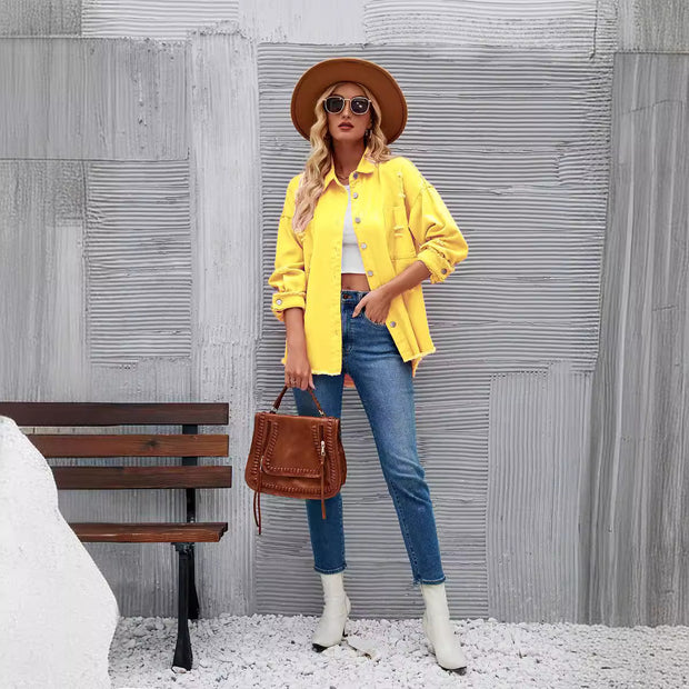 Damen Denim-Hemdjacke im lässigen Oversized-Schnitt mit fransigen Details WW