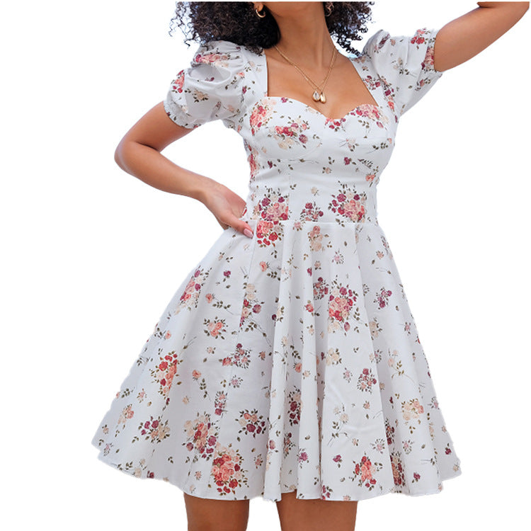 Damen Kleid mit Puffärmeln und floralem Design W&W Mode