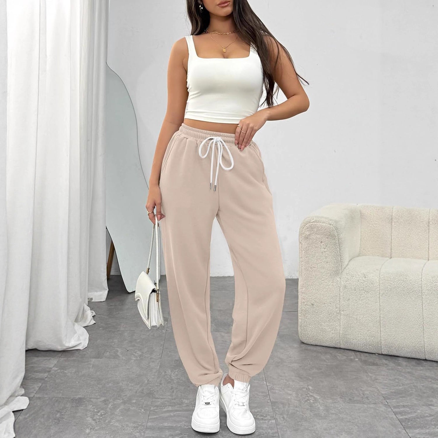 Damen Bequeme Sporthose mit elastischem Bund und Kordelzug WW