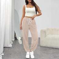 Damen Bequeme Sporthose mit elastischem Bund und Kordelzug WW