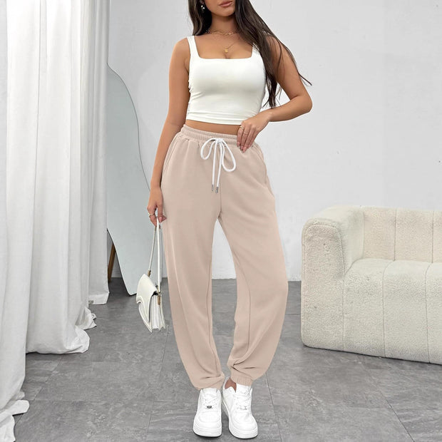 Damen Bequeme Sporthose mit elastischem Bund und Kordelzug WW