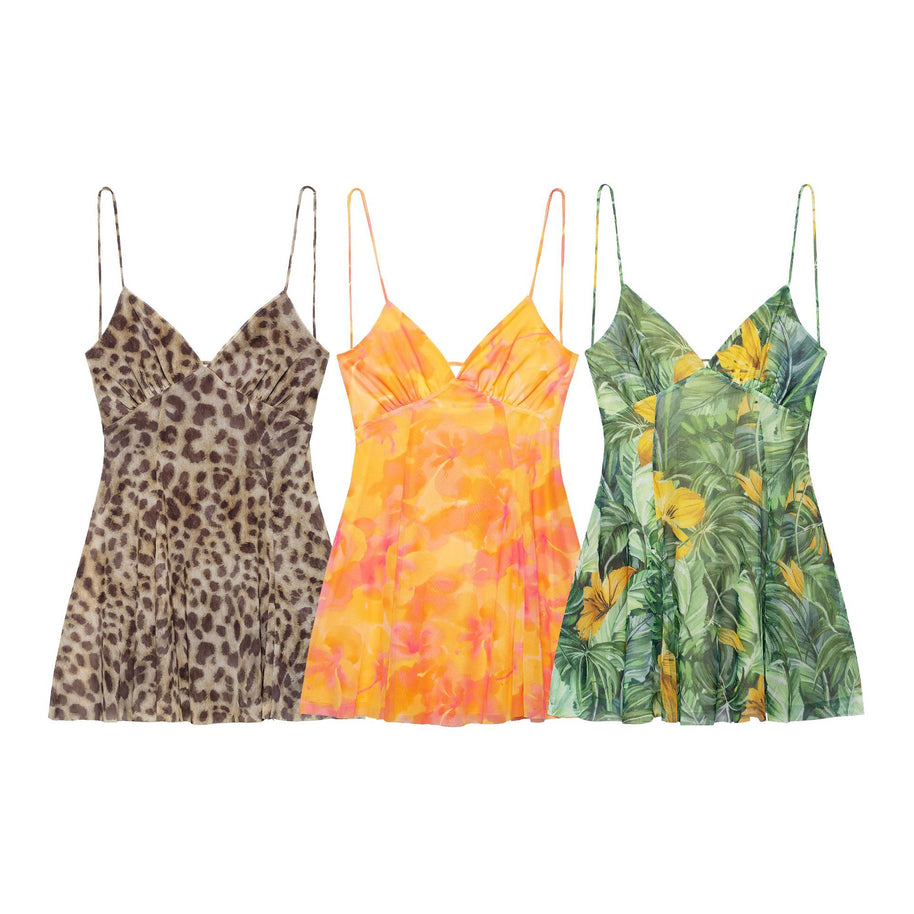 Damen Minikleid mit floralem Muster und feinen Spaghettiträgern WW