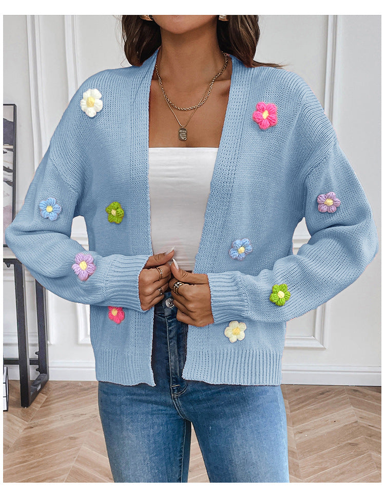 WW | Handgehäkelter floral gestrickter Cardigan
