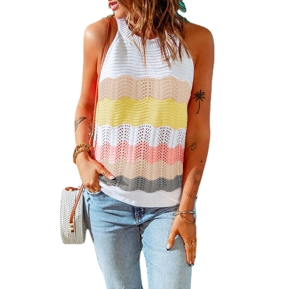 Damen lässiges Stricktop mit kreativem Wellenmuster und luftiger Passform WW