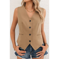 Damen ärmellose Bluse mit elegant schmalem Schnitt und Knopfleiste WW