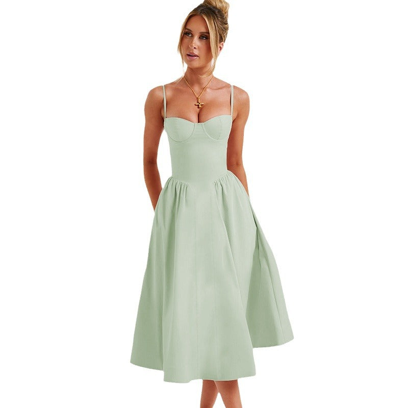 Damen Midi-Kleid mit eleganter Bustier-Oberfläche und schwingendem Rock WW