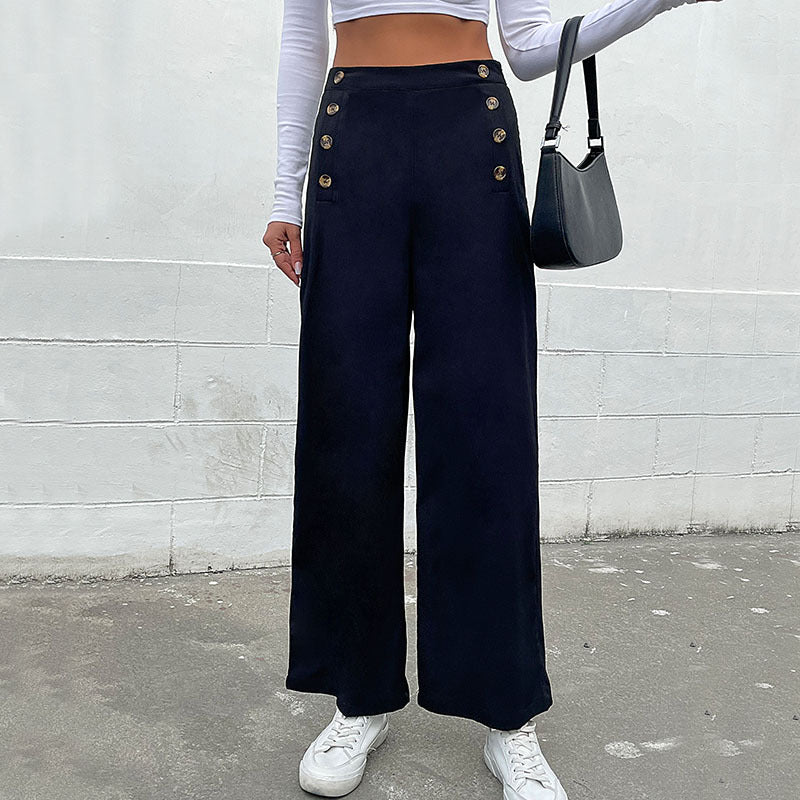 Damen Weite Hose mit dekorativen Knöpfen WW