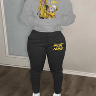 Damen Sportliches Hoodie- und Jogginghose-Set mit kreativen Grafikdesigns WW