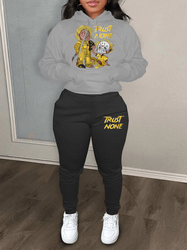 Damen Sportliches Hoodie- und Jogginghose-Set mit kreativen Grafikdesigns WW