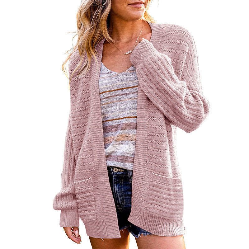 Damen Strickjacke mit tiefem V-Ausschnitt und strukturiertem Design WW