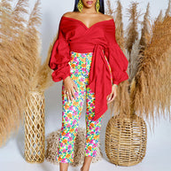 Damen Wickelbluse mit voluminösen Ärmeln und eleganter Schleifenbindung WW