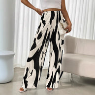 Damen weite Plisseehose mit elastischem Bund und modischem Muster WW