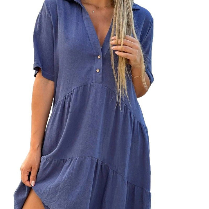 Damen lockeres Hemdkleid mit Knopfdetails und fließendem Saum W&W Mode