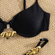 Damen Bikini-Set mit elegantem Push-up-BH und verzierten Trägern WW