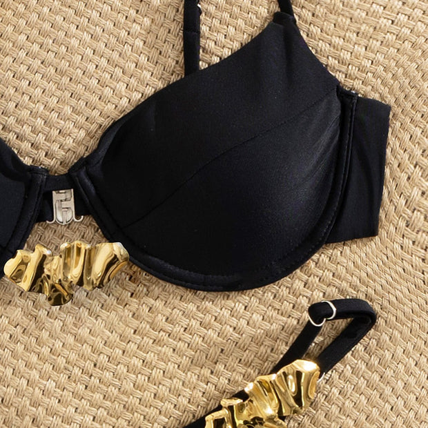 Damen Bikini-Set mit elegantem Push-up-BH und verzierten Trägern WW