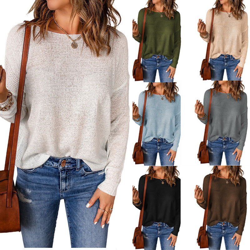 Damen lässiges Strickoberteil mit lockerer Passform und feinem Rippenmuster W&W Mode
