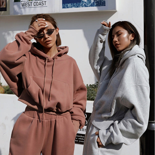 Damen Hoodie und Jogginghose-Set mit lässigem Schnitt und elastischem Bund WW