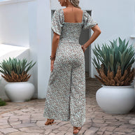 Damen Blumiger Overall mit weitem Bein WW