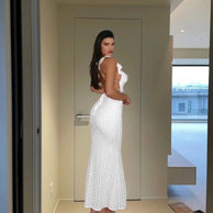 Damen Strick-Maxikleid mit tiefem V-Ausschnitt und Rüschendetails WW