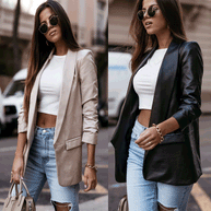 Damen Kunstleder Blazerjacke mit modernem Schnitt und schickem Revers WW