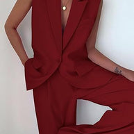 Damen ärmelloses Blazer-Set mit weit geschnittenen Hosen WW
