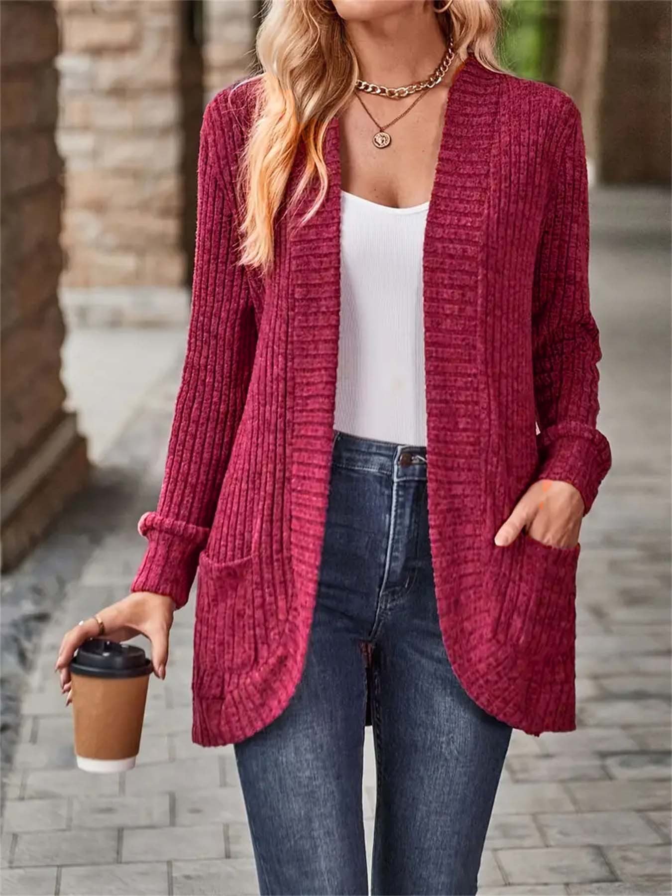 Damen Strickjacke mit strukturiertem Design und praktischen Taschen WW