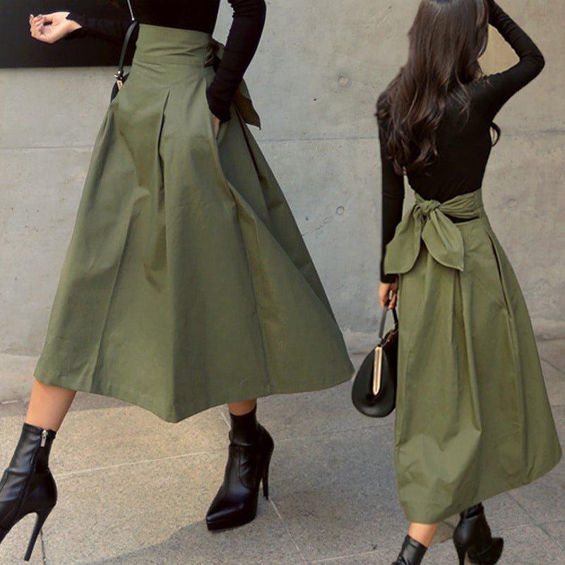 Damen A-Linien Rock mit hoher Taille und Falten WW
