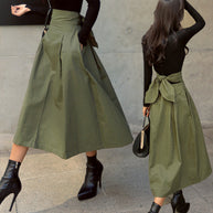 Damen A-Linien Rock mit hoher Taille und Falten WW