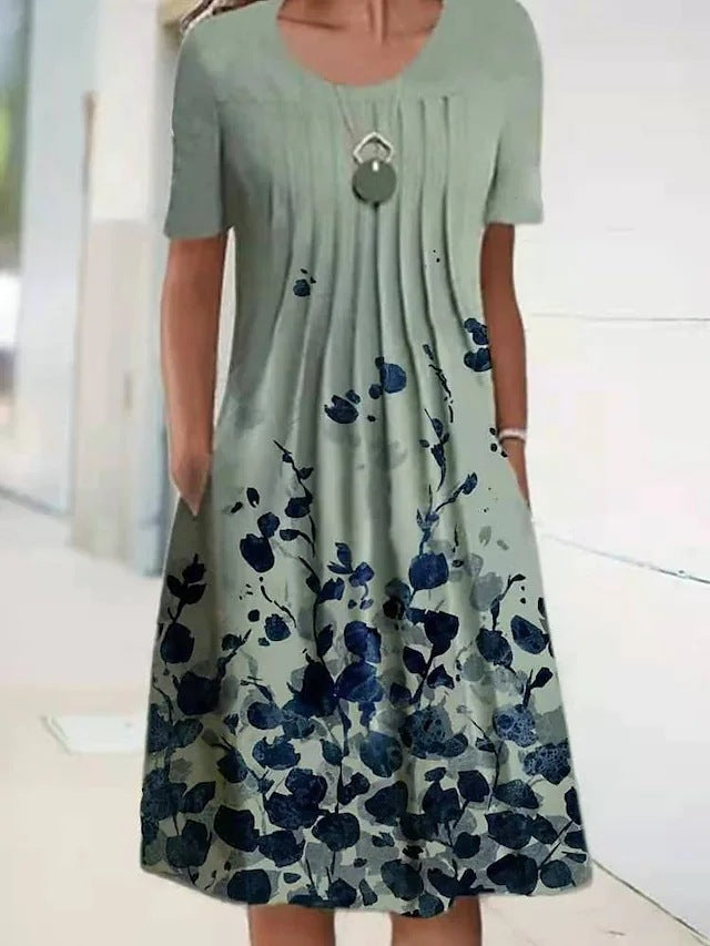 Damen lässiges Freizeitkleid mit floralem Design und praktischen Taschen WW