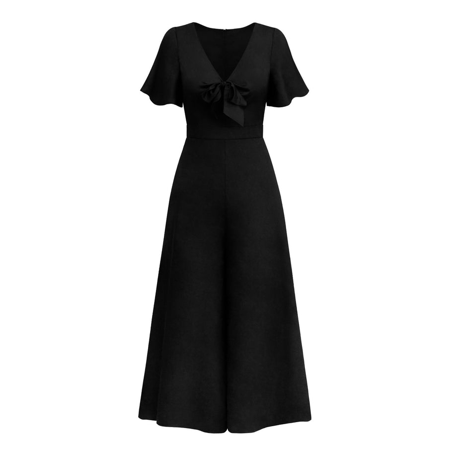 WW | Kurzarm Breite Beinform Lässig V-Ausschnitt Jumpsuit