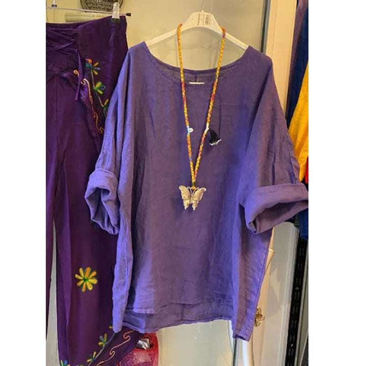 Damen Lockere Leinenbluse mit lässigem Schnitt und Rollärmeln W&W Mode