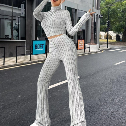 Damen Strick-Crop-Top und Palazzo-Hosen Set WW